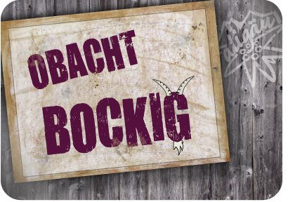 Blechpostkarte »Obacht Bockig«
